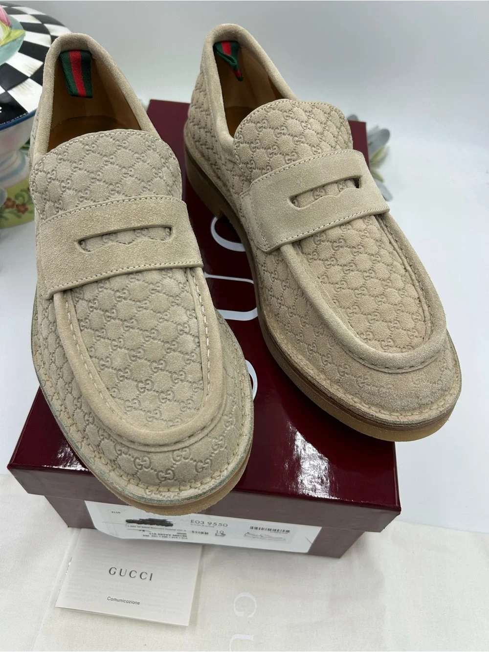 Men's Gucci, GG monogram web loafers size 10 fits 10.5 US made in Italy